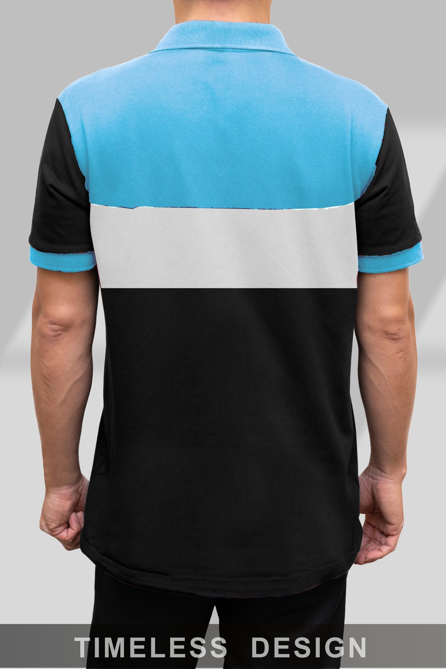 Sky Blue & Black Paneled Polo T-shirt