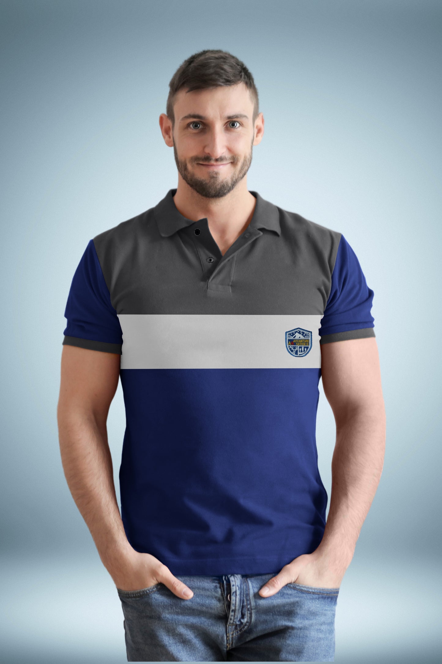 Paneled Ash & Blue Polo T-shirt