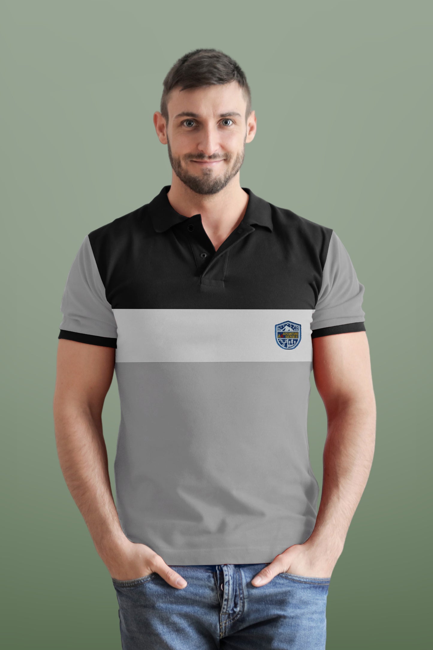Black & Lite Ash Paneled Polo T-shirt