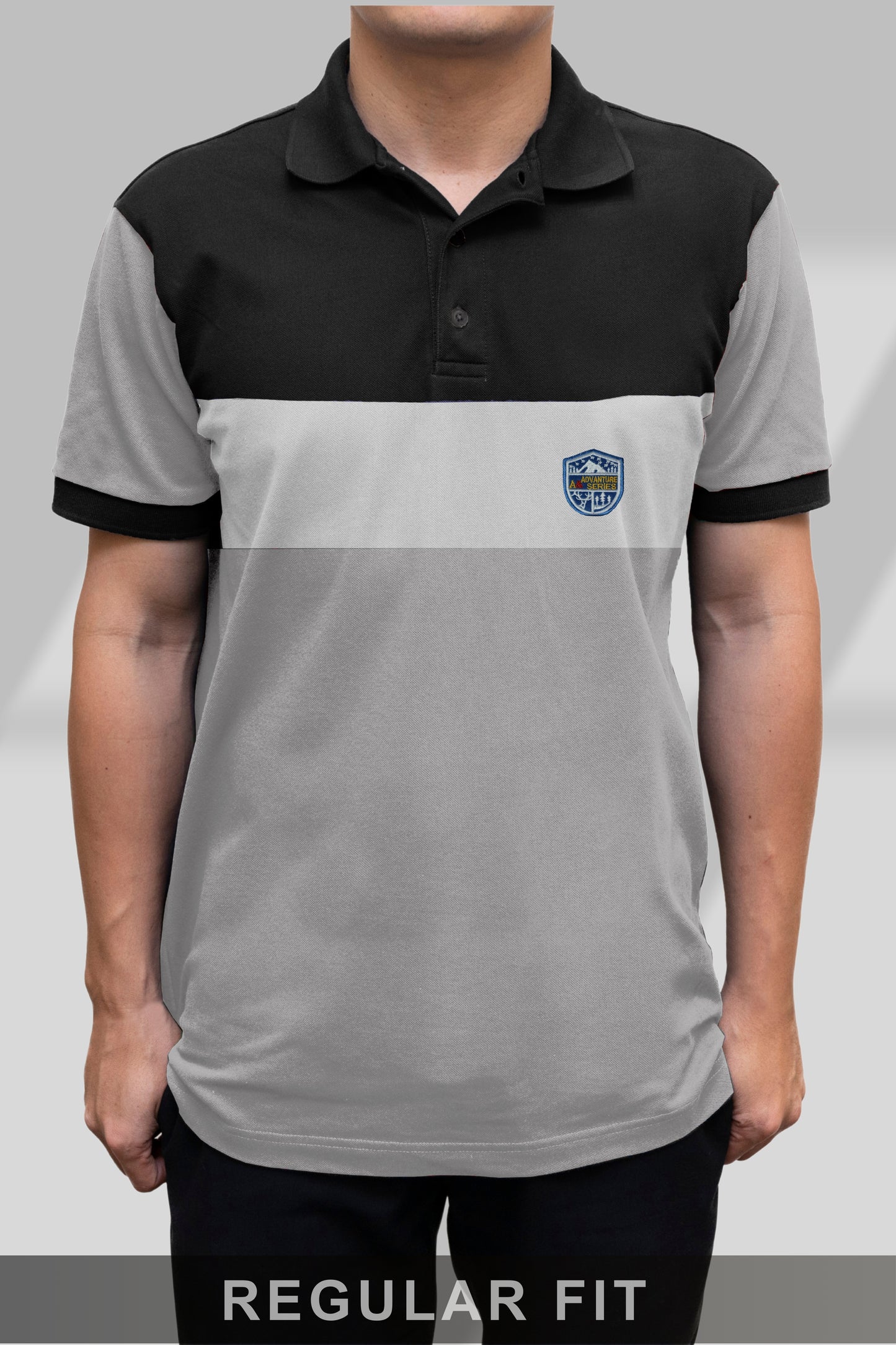 Black & Lite Ash Paneled Polo T-shirt
