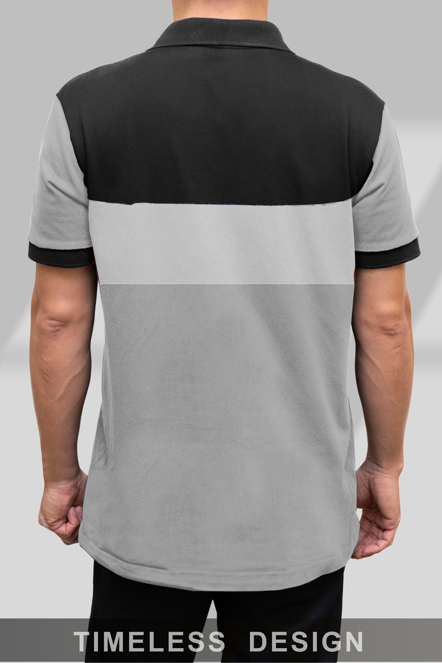 Black & Lite Ash Paneled Polo T-shirt