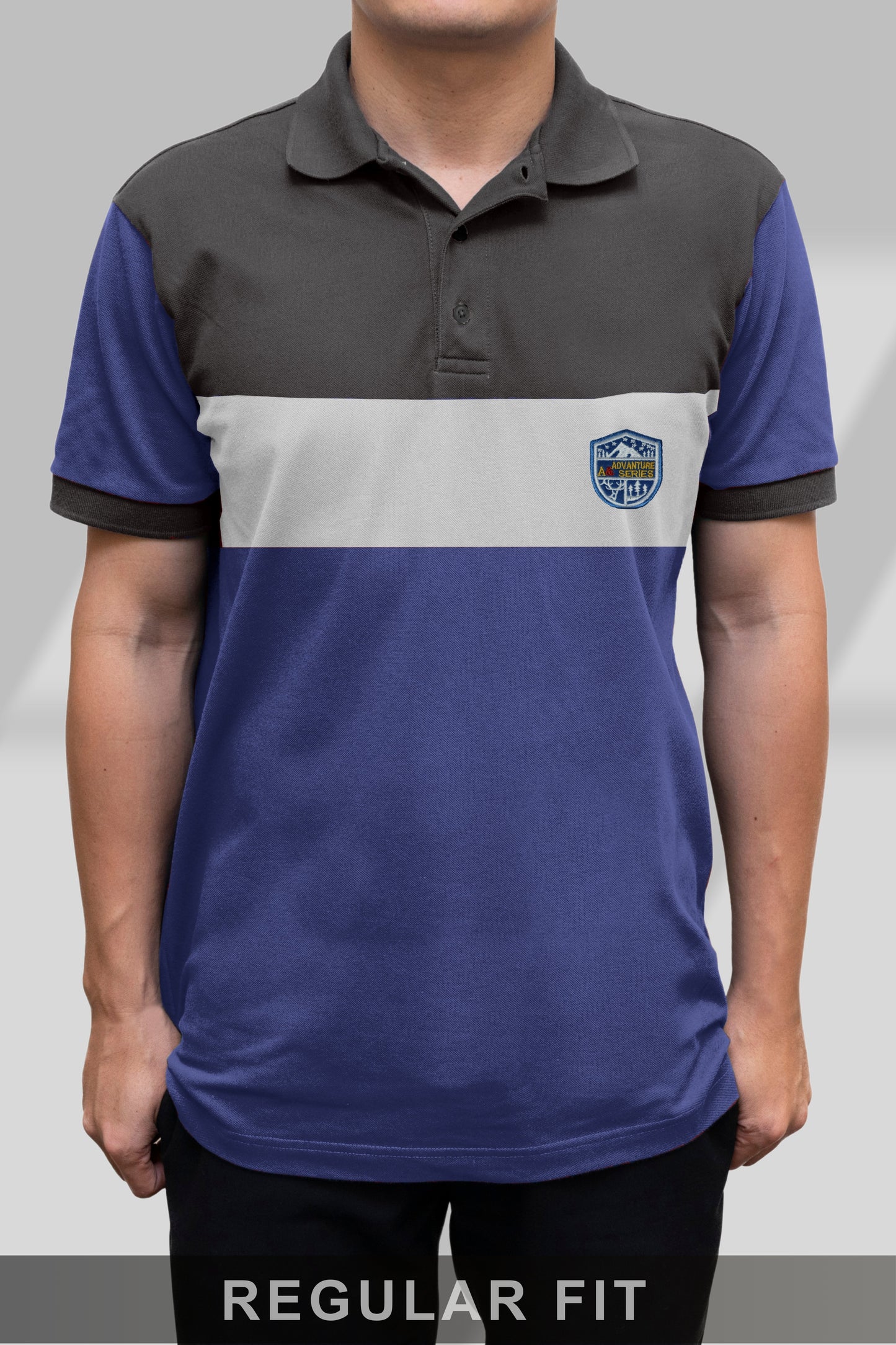 Paneled Ash & Blue Polo T-shirt