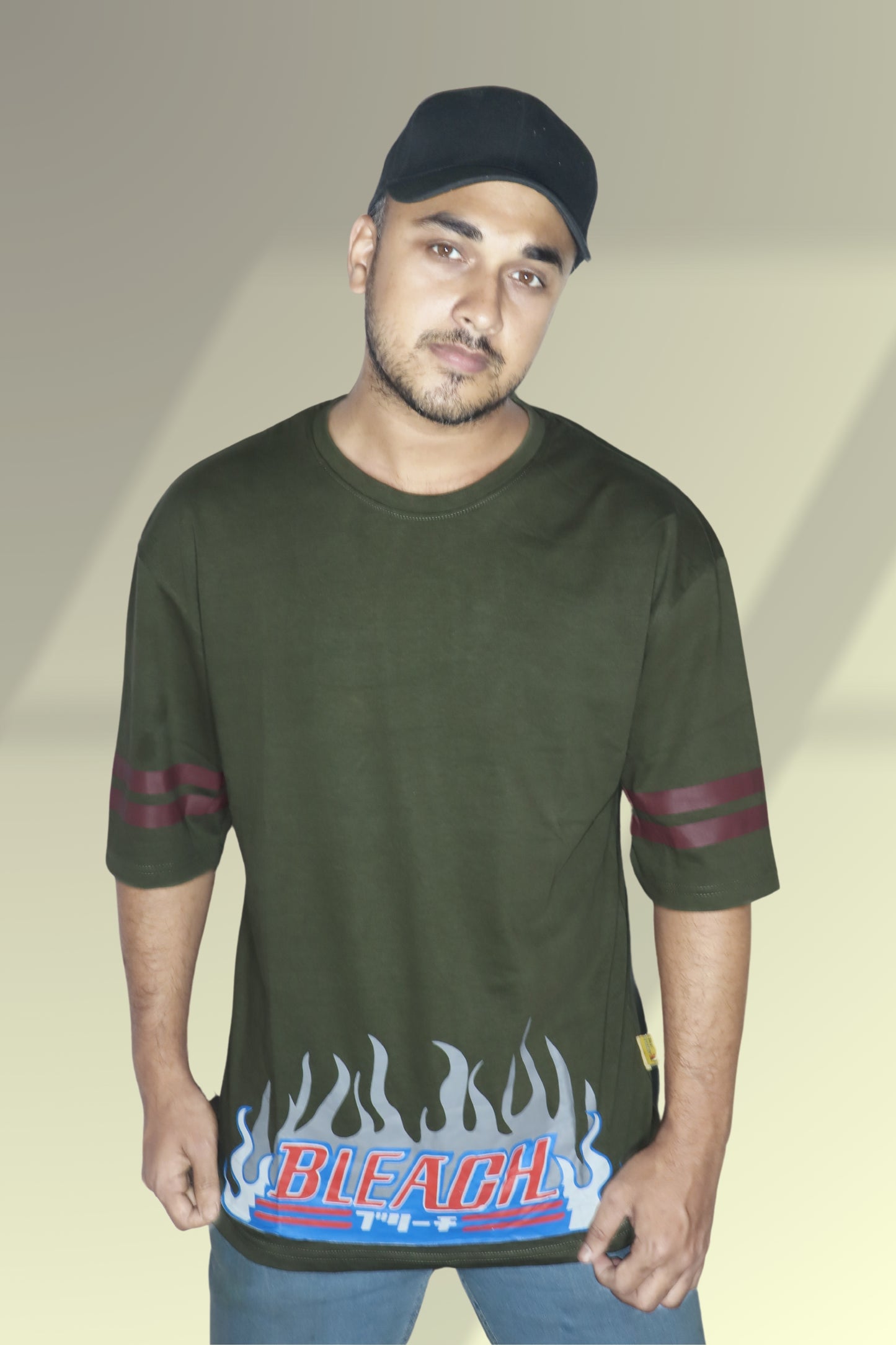 Olive Green Anime Oversized T-shirt