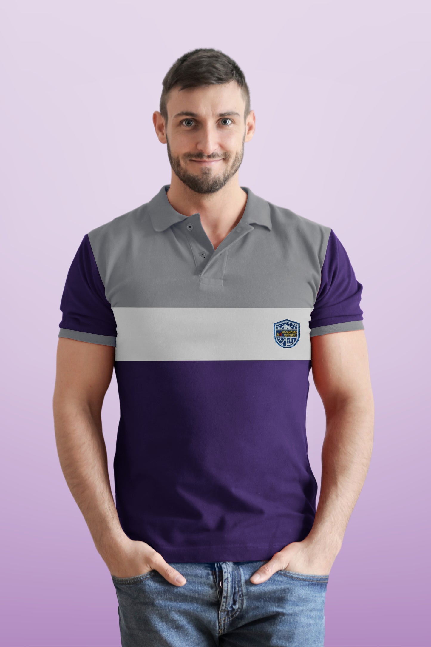 Striped Polo T-shirt Lite Ash & Purple