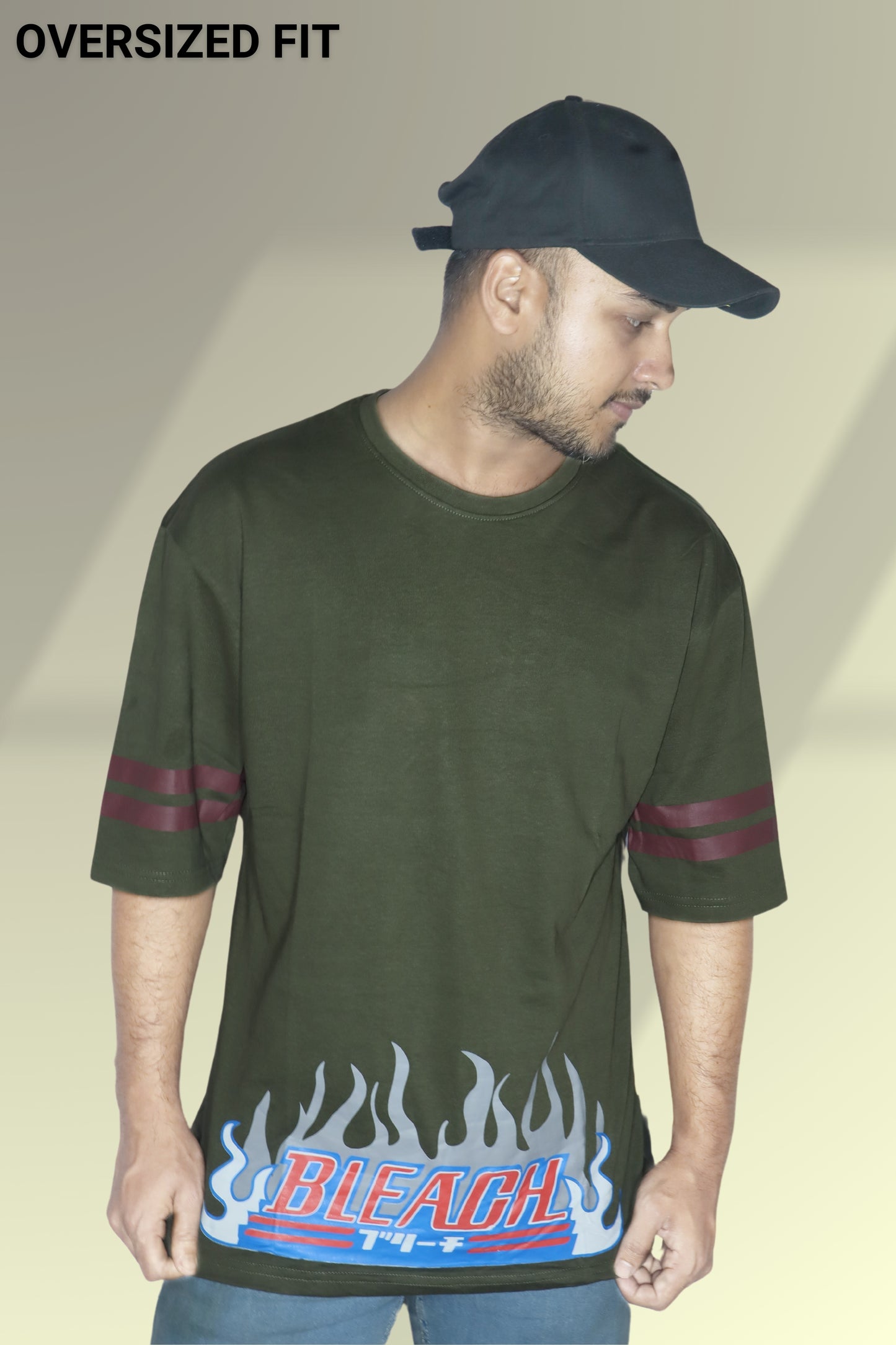 Olive Green Anime Oversized T-shirt