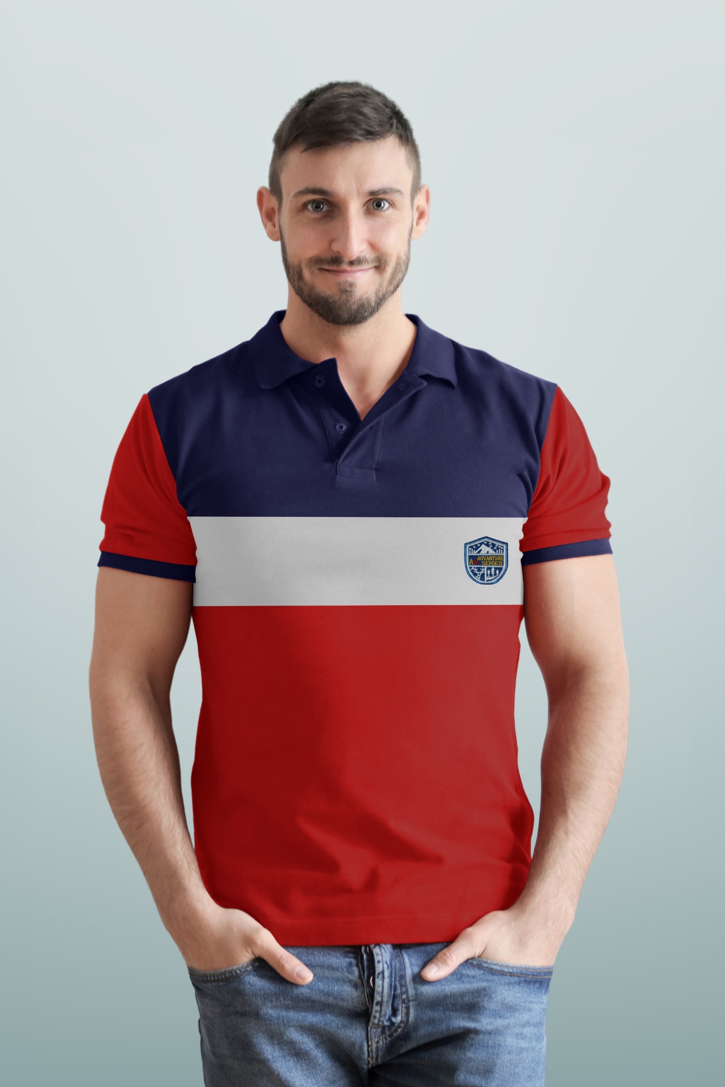 Blue & Red Paneled Polo T-shirt