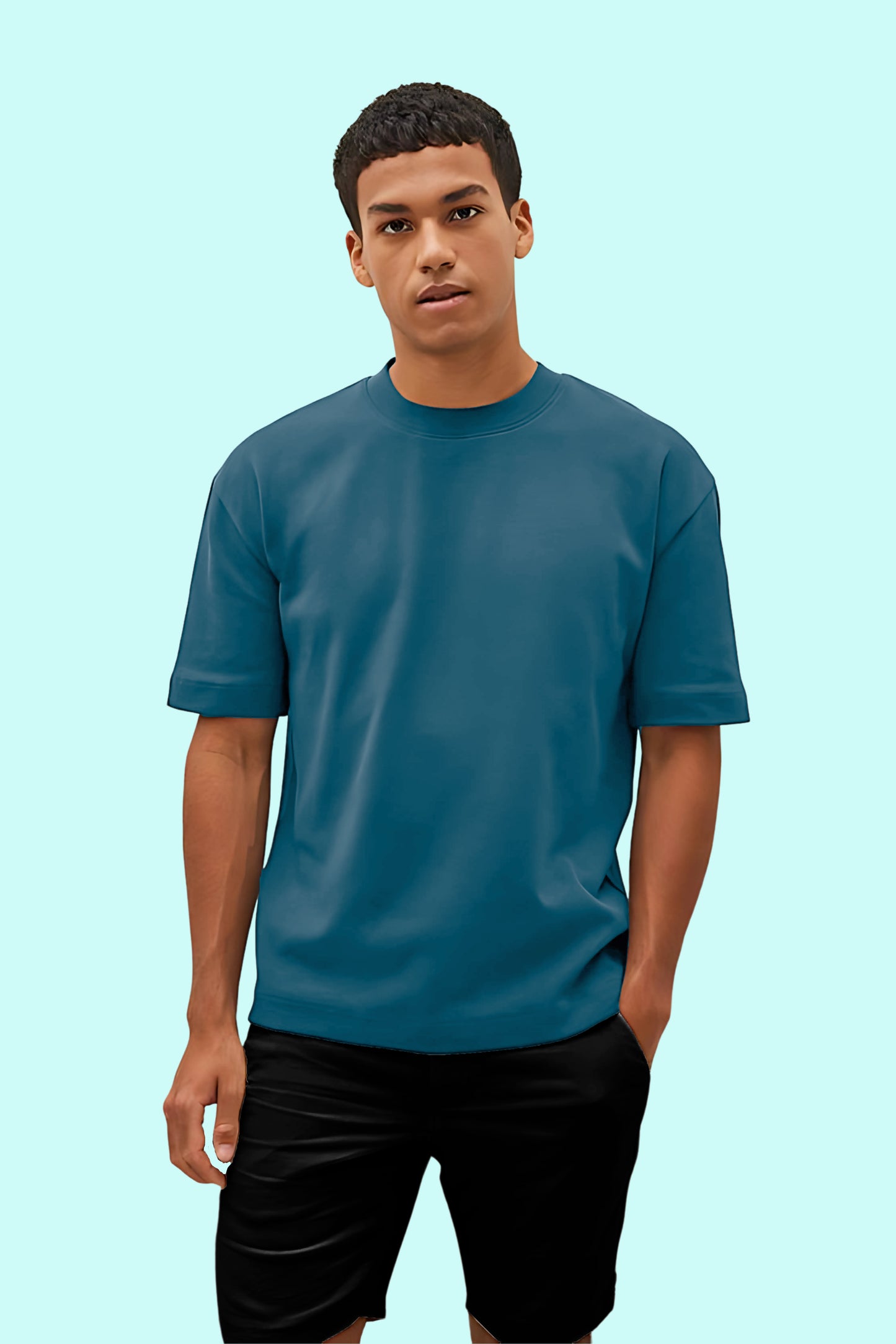 Steel Blue Solid Men T-shirt