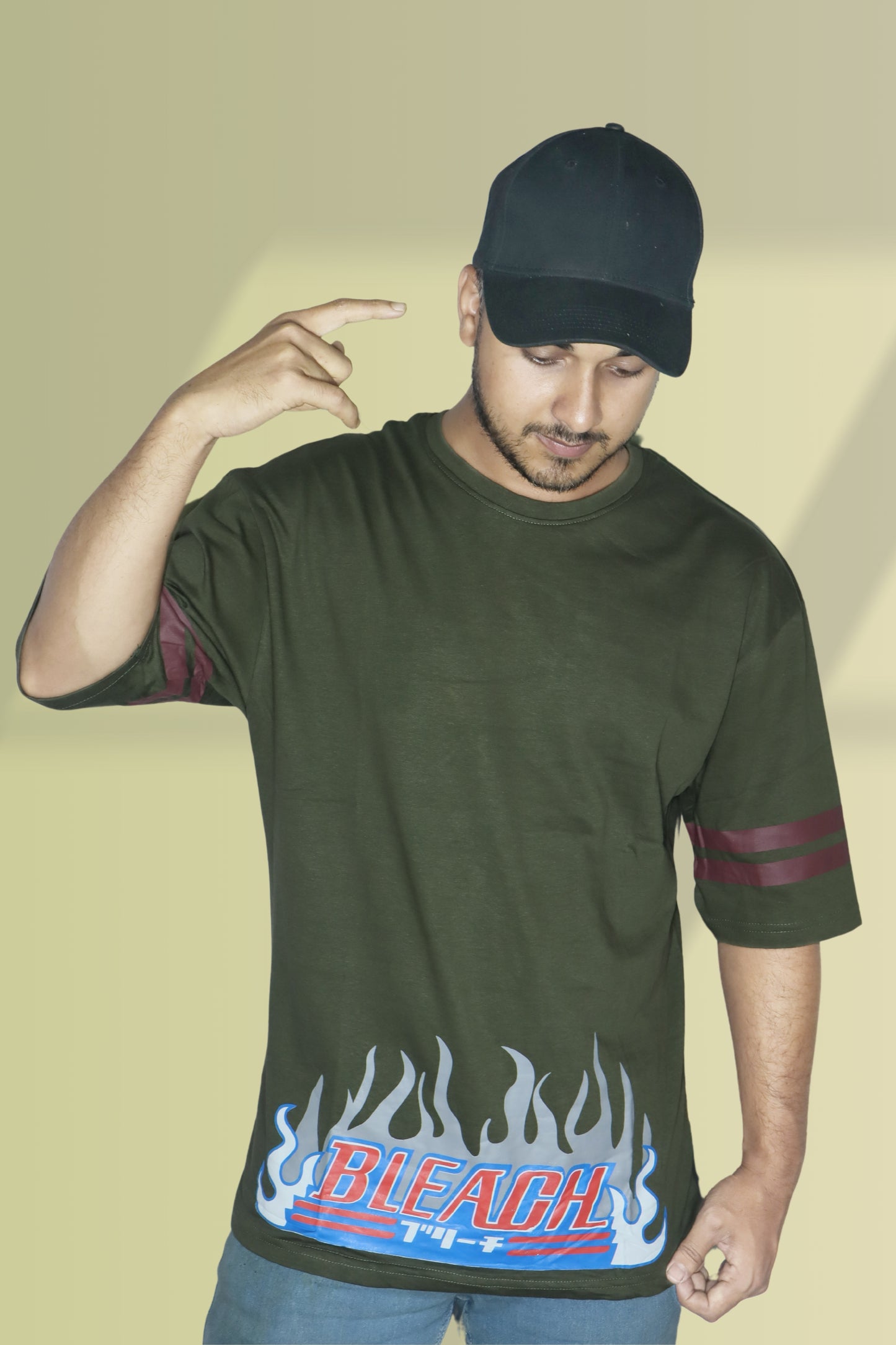 Olive Green Ichigo Bleach X Oversized T-shirt.