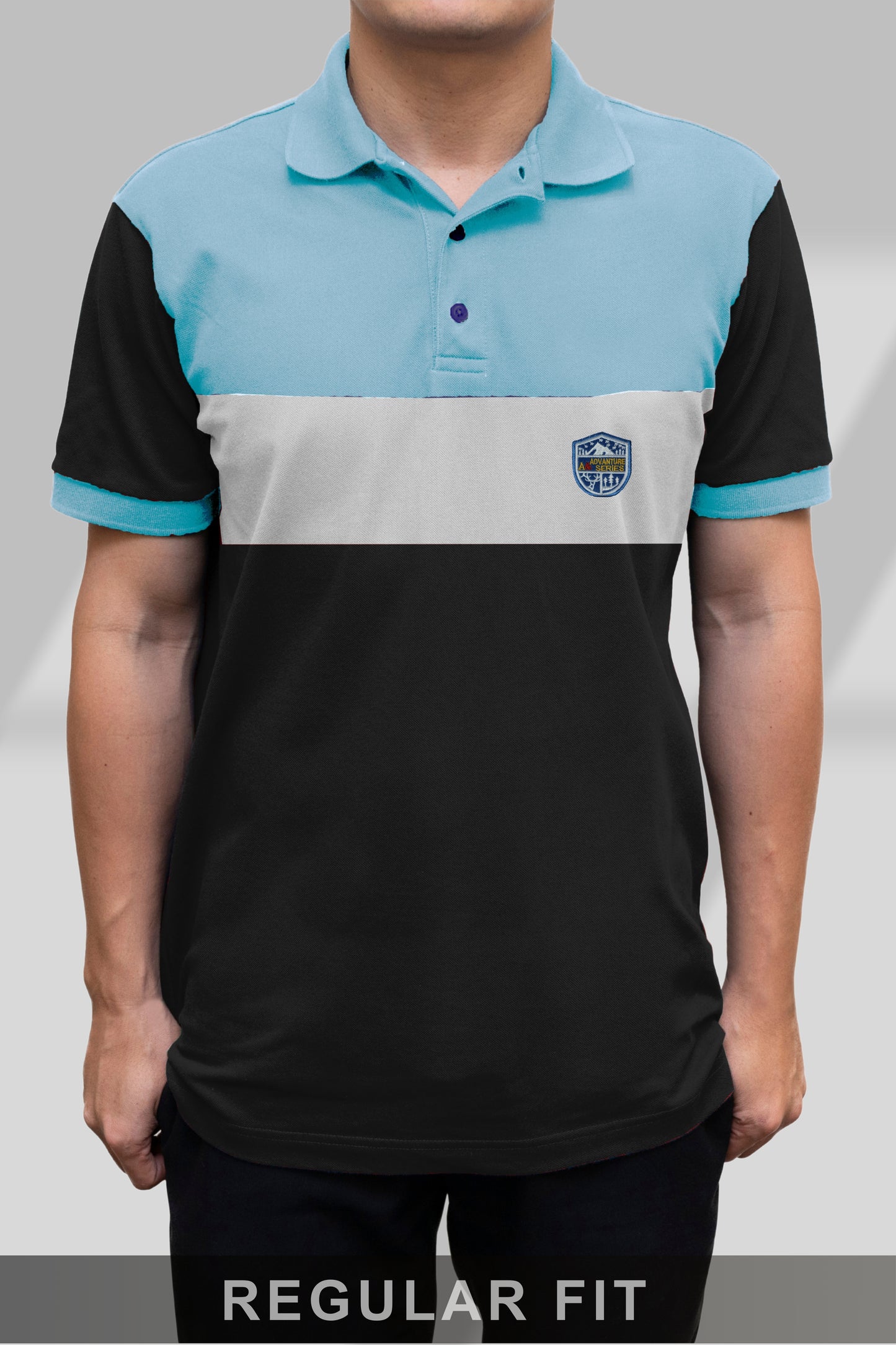 Sky Blue & Black Paneled Polo T-Shirt Timeless Edition