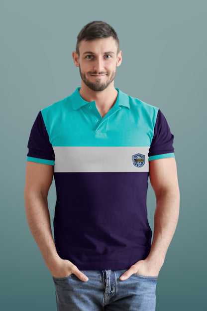 Sky Blue & Purple Paneled Polo T-Shirt Timeless Edition