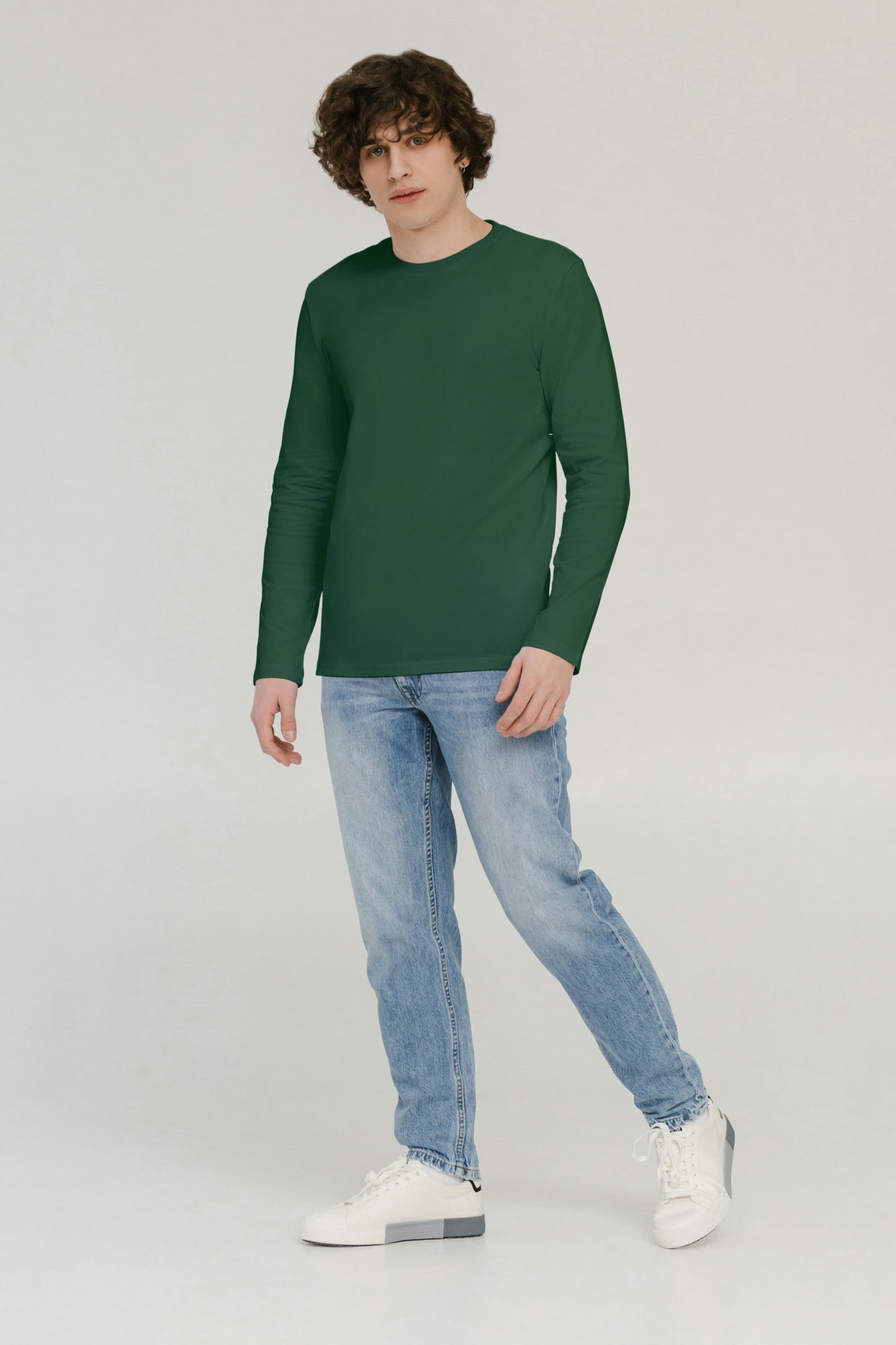 Dark Green Solid Men Full Sleeve T-shirt - Adventure Series