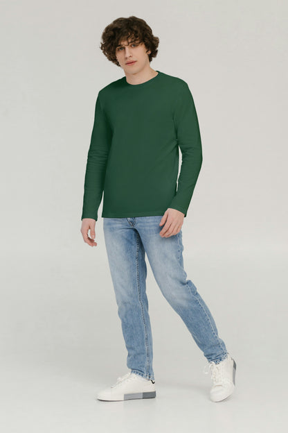 Dark Green Solid Men Full Sleeve T-shirt - Adventure Series