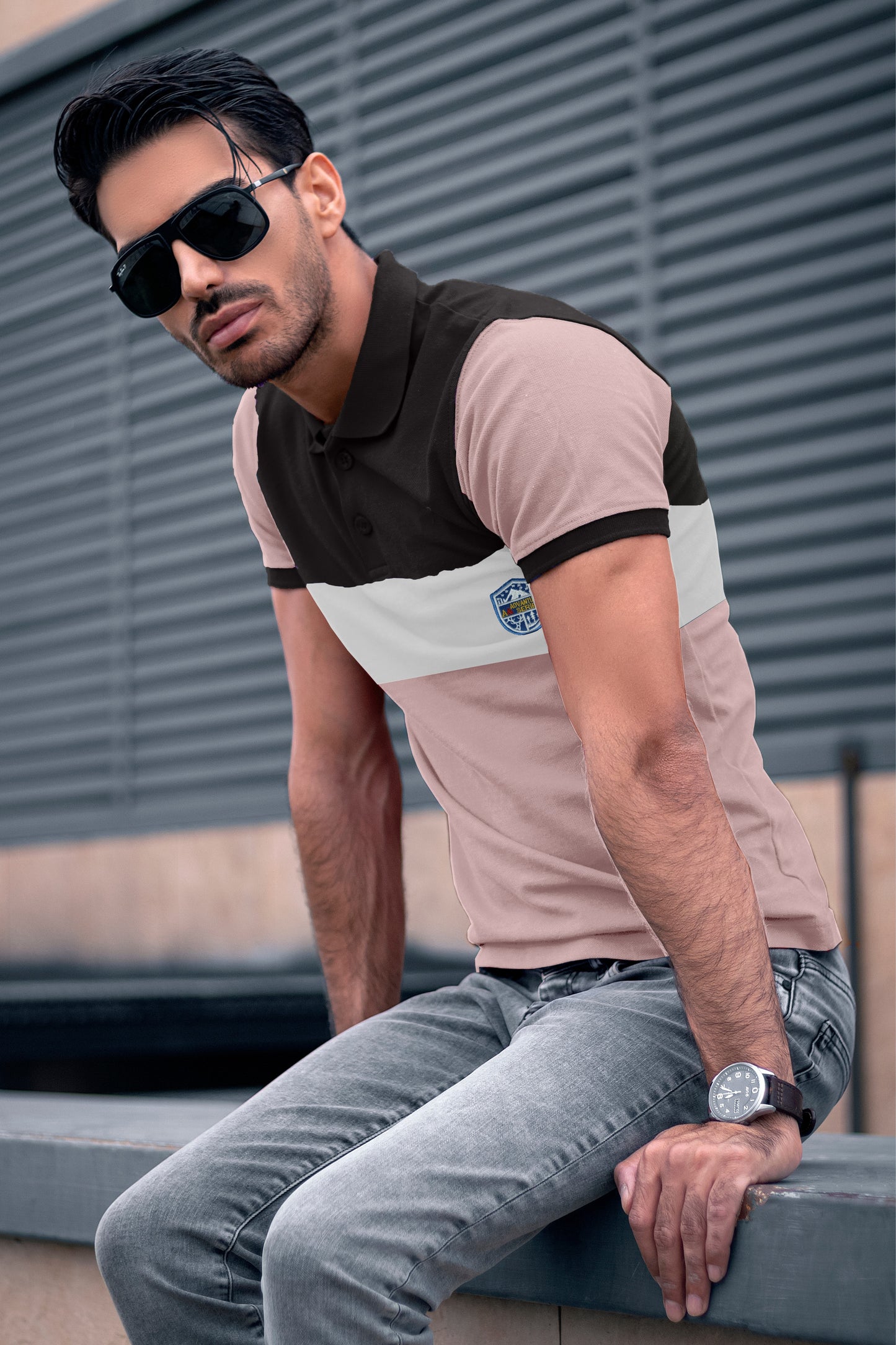 Black & Pink Paneled Polo T-Shirt Timeless Edition