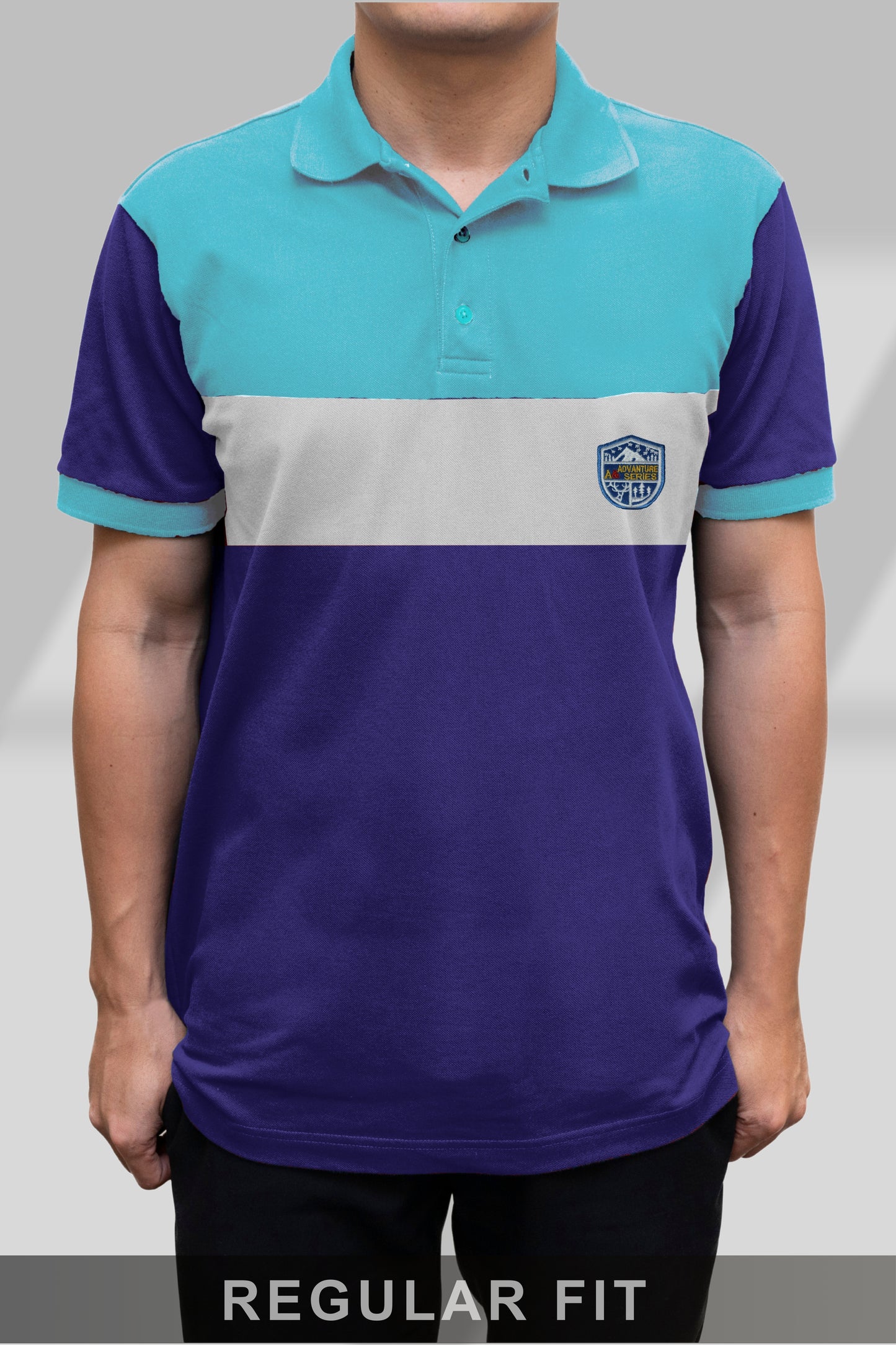 Sky Blue & Purple Paneled Polo T-Shirt Timeless Edition