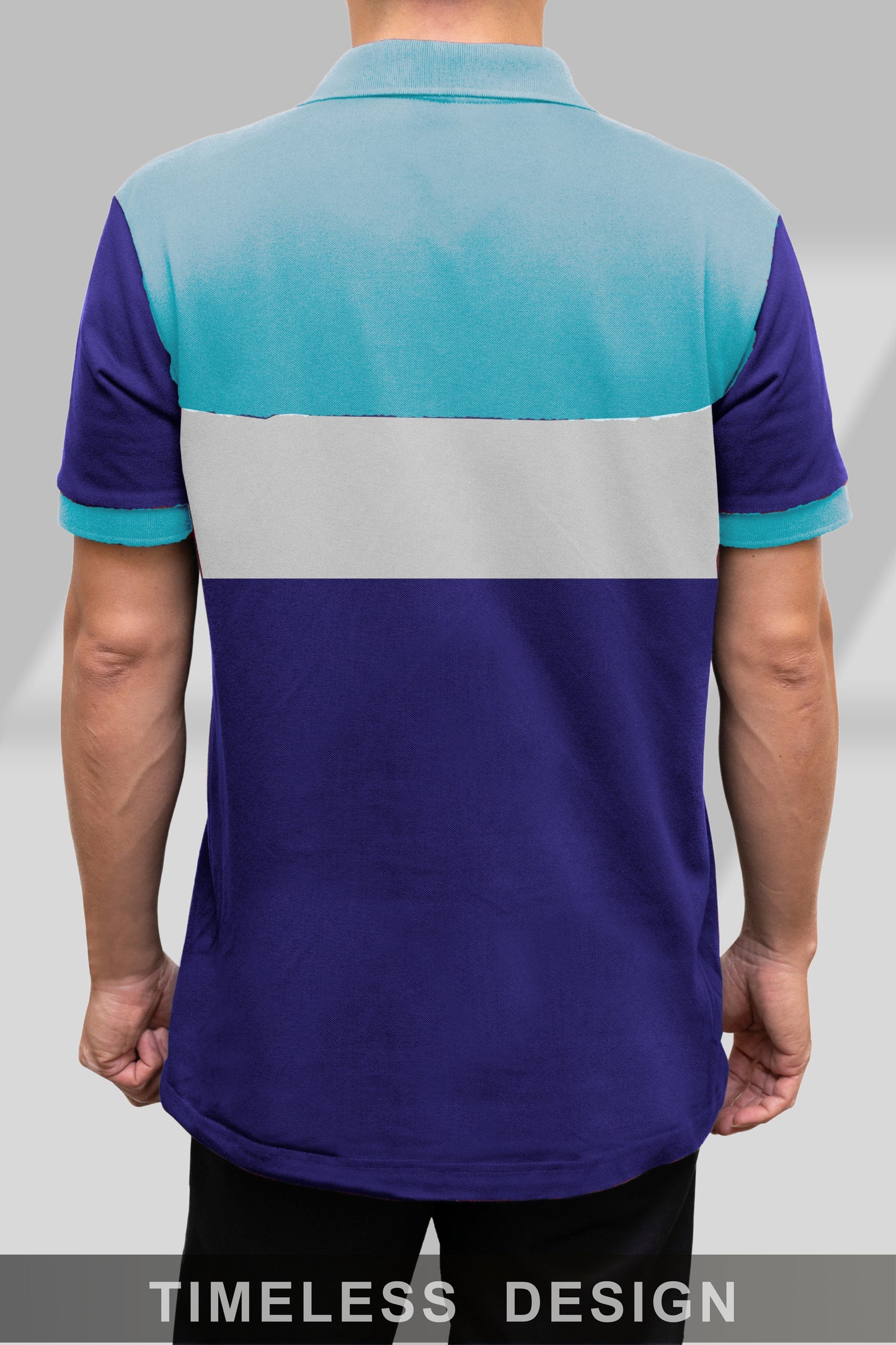 Sky Blue & Purple Paneled Polo T-Shirt Timeless Edition