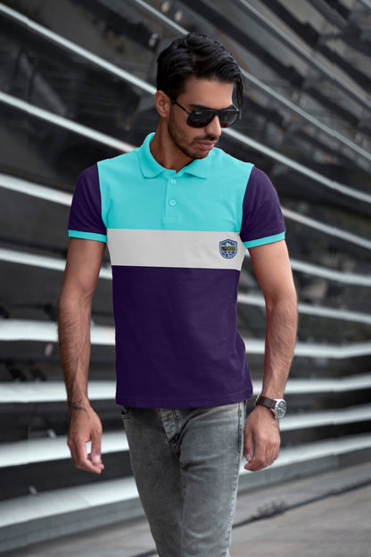 Sky Blue & Purple Paneled Polo T-Shirt Timeless Edition