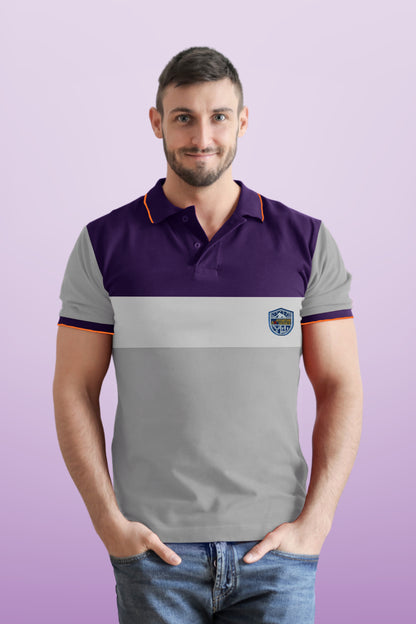 Solid: Striped Polo T-shirt Purple & Lite Ash