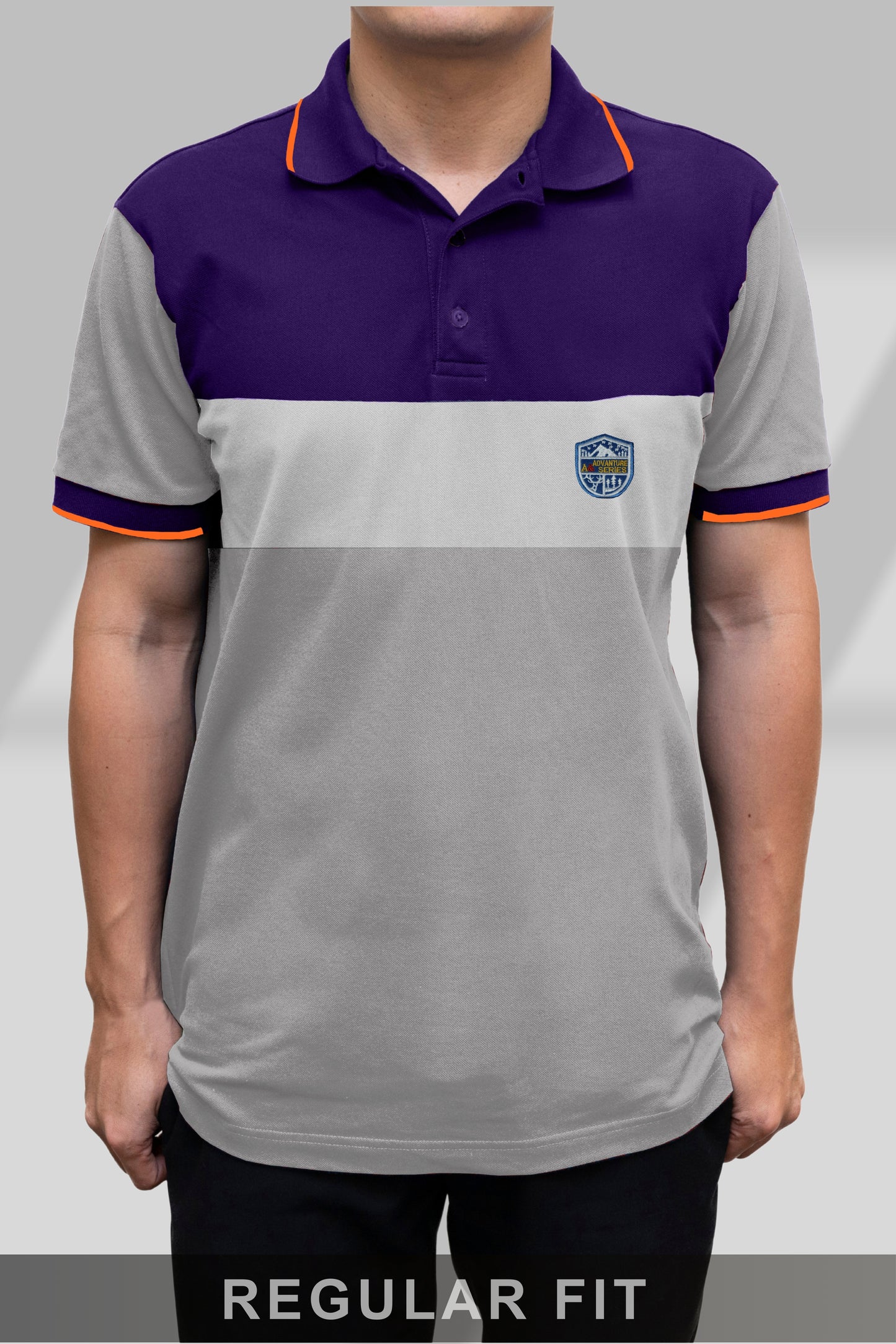 Solid: Striped Polo T-shirt Purple & Lite Ash