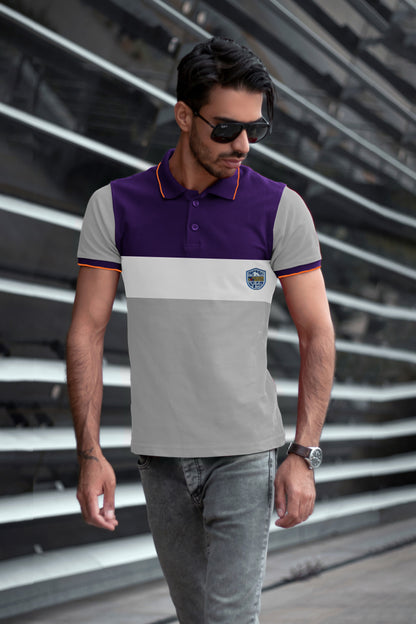 Solid: Striped Polo T-shirt Purple & Lite Ash