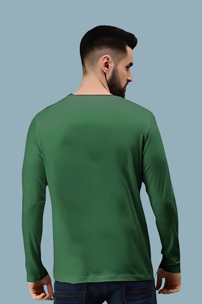 Dark Green Solid Men Full Sleeve T-shirt - Adventure Series