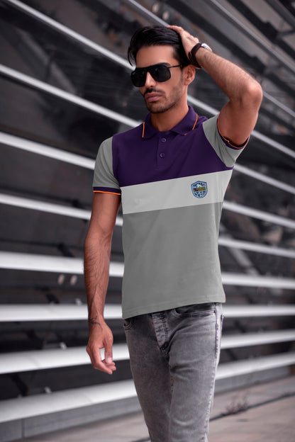 Solid: Striped Polo T-shirt Purple & Lite Ash