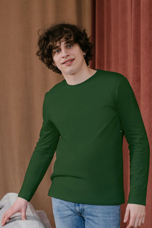 Dark Green Solid Men Full Sleeve T-shirt - Adventure Series