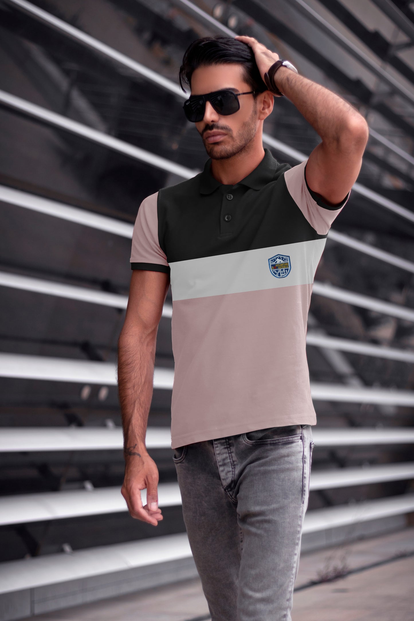 Black & Pink Paneled Polo T-Shirt Timeless Edition