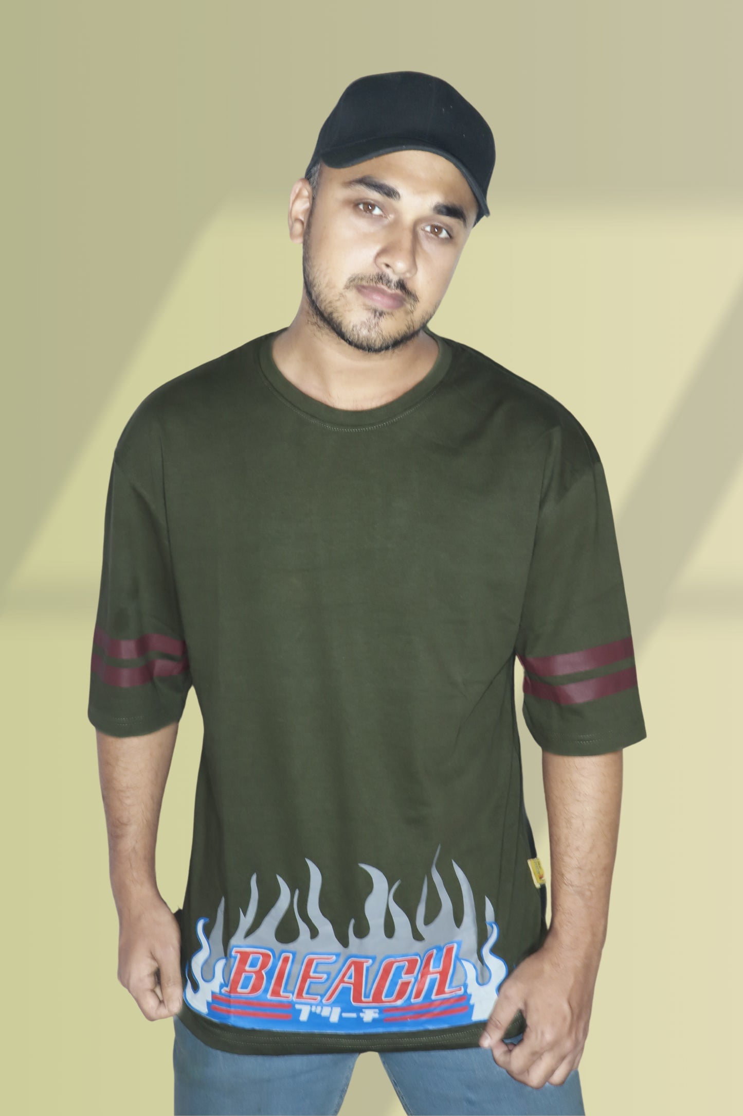 Olive Green Ichigo Bleach X Oversized T-shirt.