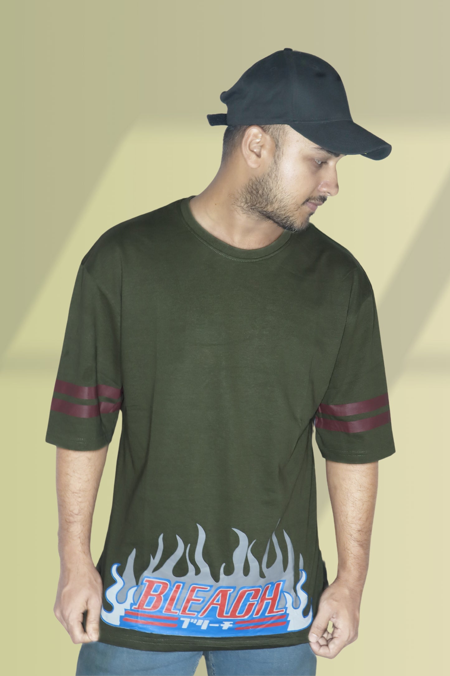 Olive Green Ichigo Bleach X Oversized T-shirt.