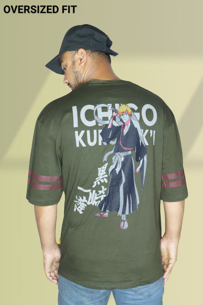 Olive Green Ichigo Bleach X Oversized T-shirt.