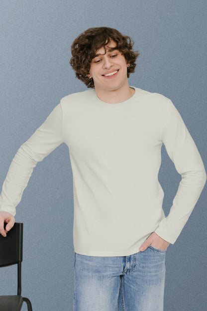 White Solid Men Full Sleeve T-shirt - Adventure Series