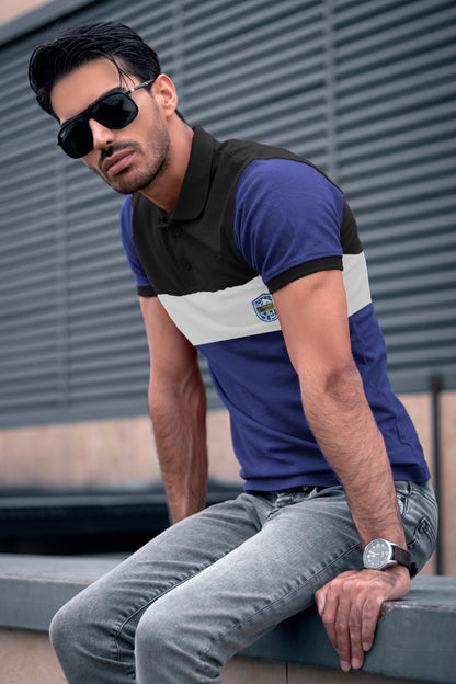 Black & Blue Paneled Polo T-Shirt Timeless Edition