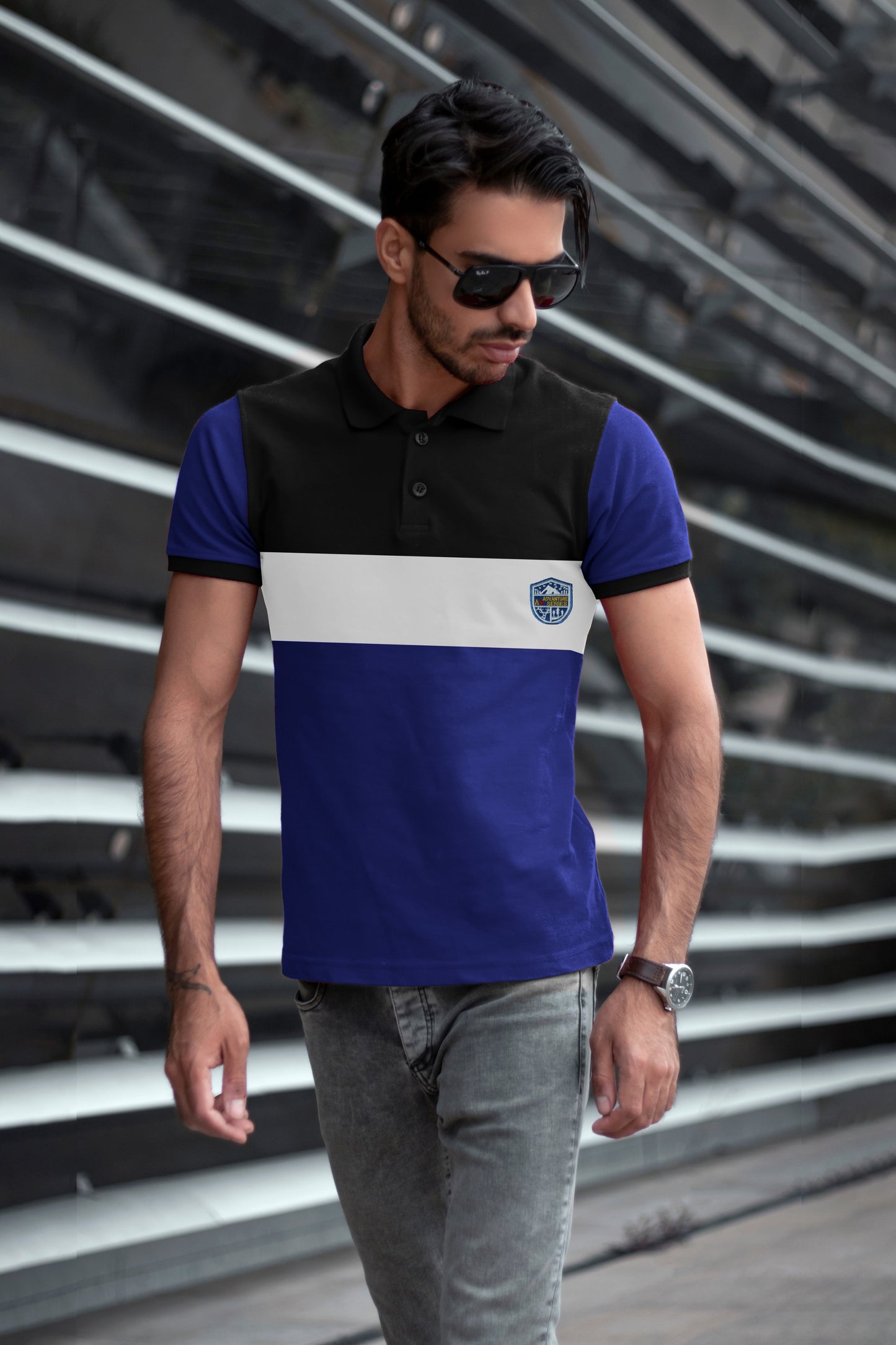 Black & Blue Paneled Polo T-Shirt Timeless Edition