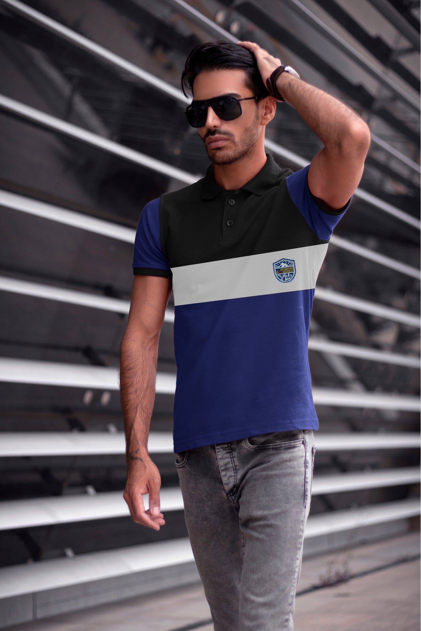 Black & Blue Paneled Polo T-Shirt Timeless Edition