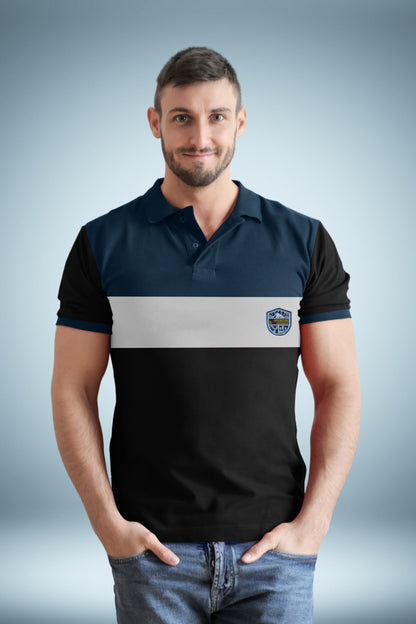 Blue & Black Paneled Polo T-Shirt Timeless Edition