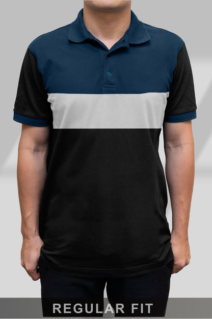 Blue & Black Paneled Polo T-Shirt Timeless Edition