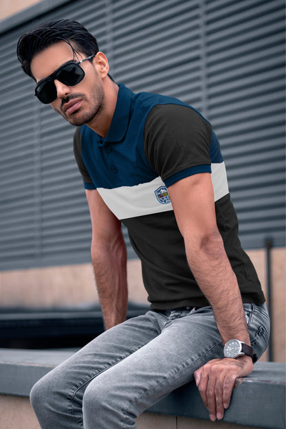 Blue & Black Paneled Polo T-Shirt Timeless Edition