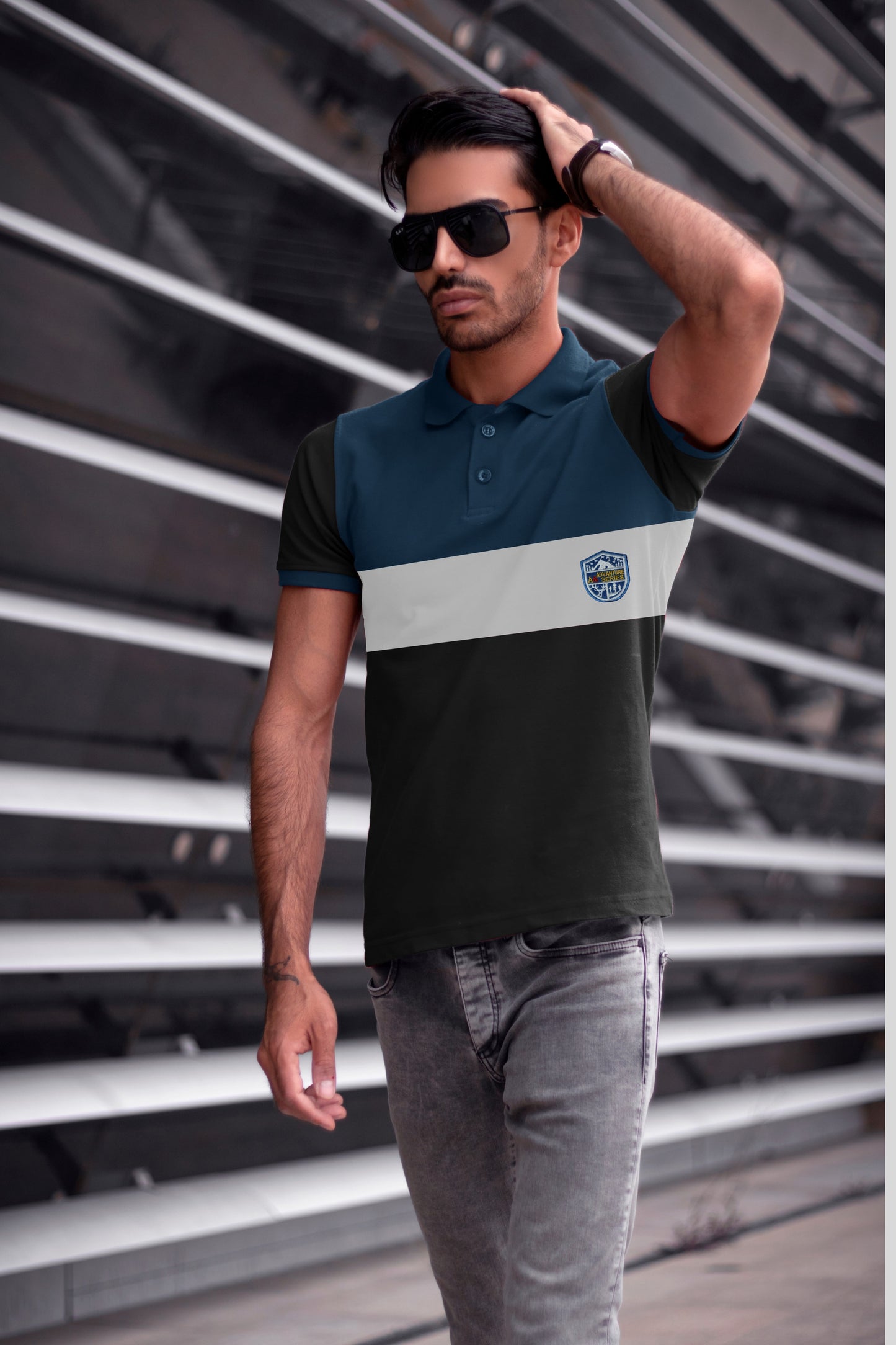 Blue & Black Paneled Polo T-Shirt Timeless Edition