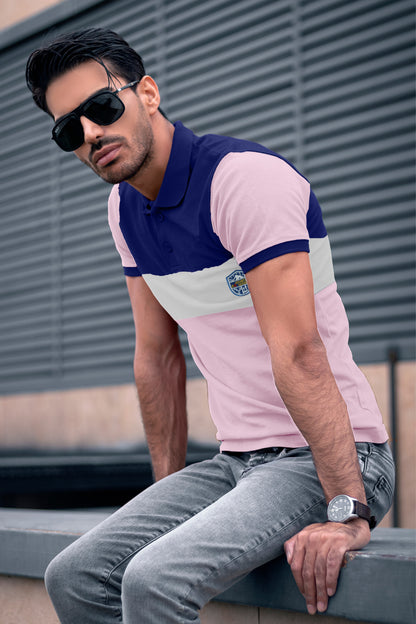 Blue & Pink Paneled Polo T-Shirt Timeless Edition