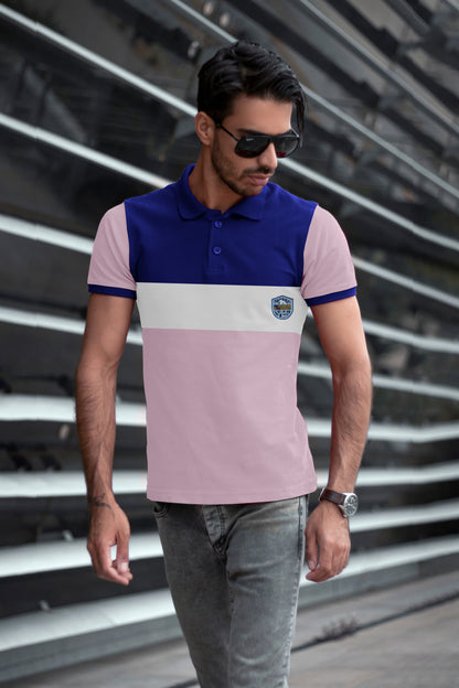 Blue & Pink Paneled Polo T-Shirt Timeless Edition