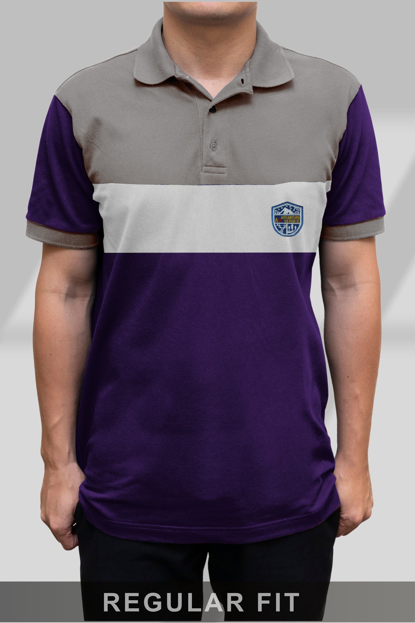 Striped Polo T-shirt Lite Ash & Purple.