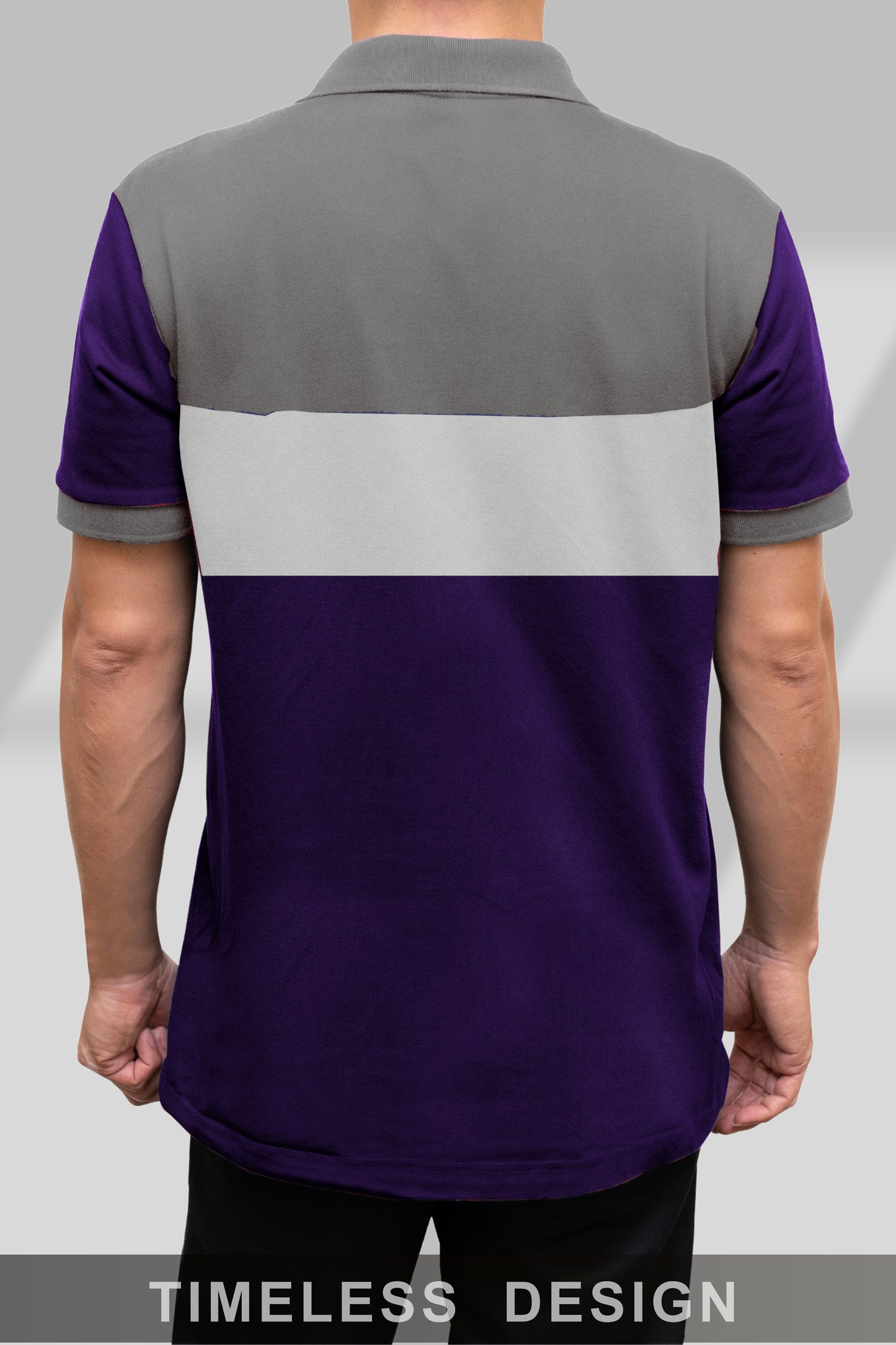 Striped Polo T-shirt Lite Ash & Purple.