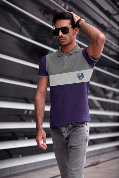 Striped Polo T-shirt Lite Ash & Purple.