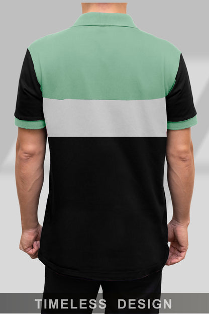 Men's Bold Striped Polo T-shirt Lite Olive Green & Black.