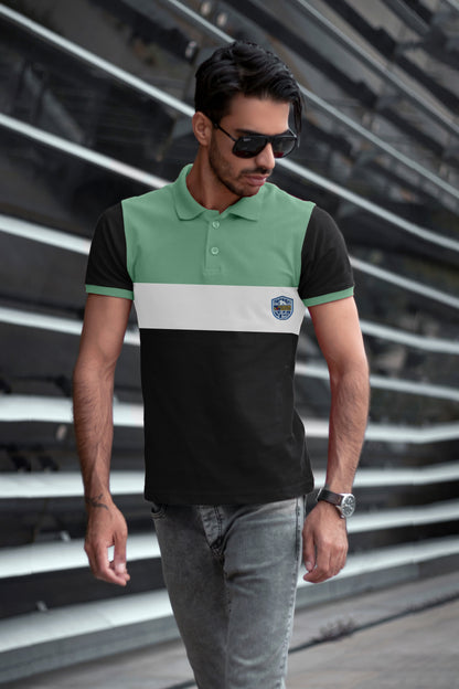 Men's Bold Striped Polo T-shirt Lite Olive Green & Black.