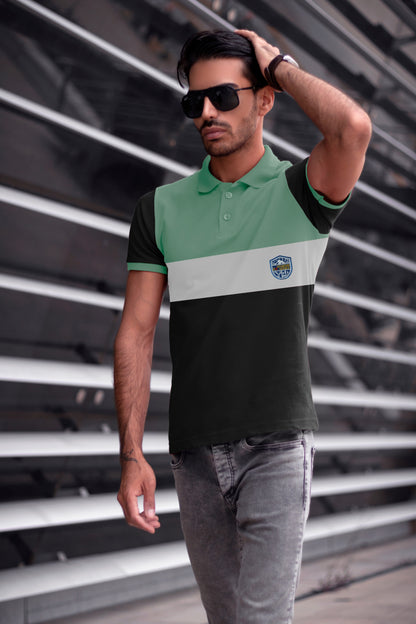 Men's Bold Striped Polo T-shirt Lite Olive Green & Black.