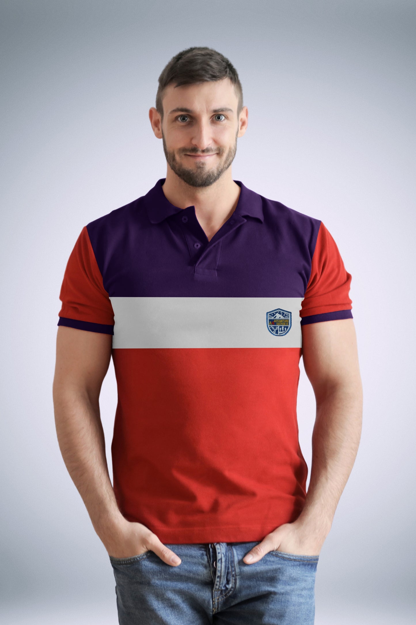 Purple & Red Paneled Polo T-Shirt Timeless Edition