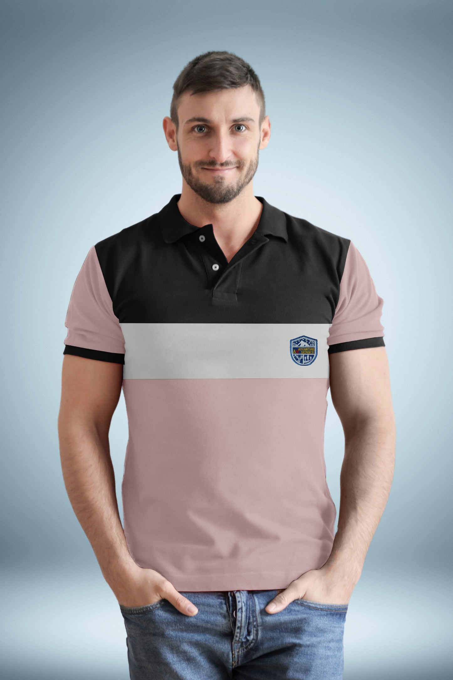 Black & Pink Paneled Polo T-Shirt Timeless Edition