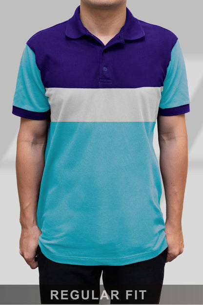 Purple & Sky Blue Paneled Polo T-Shirt Timeless Edition