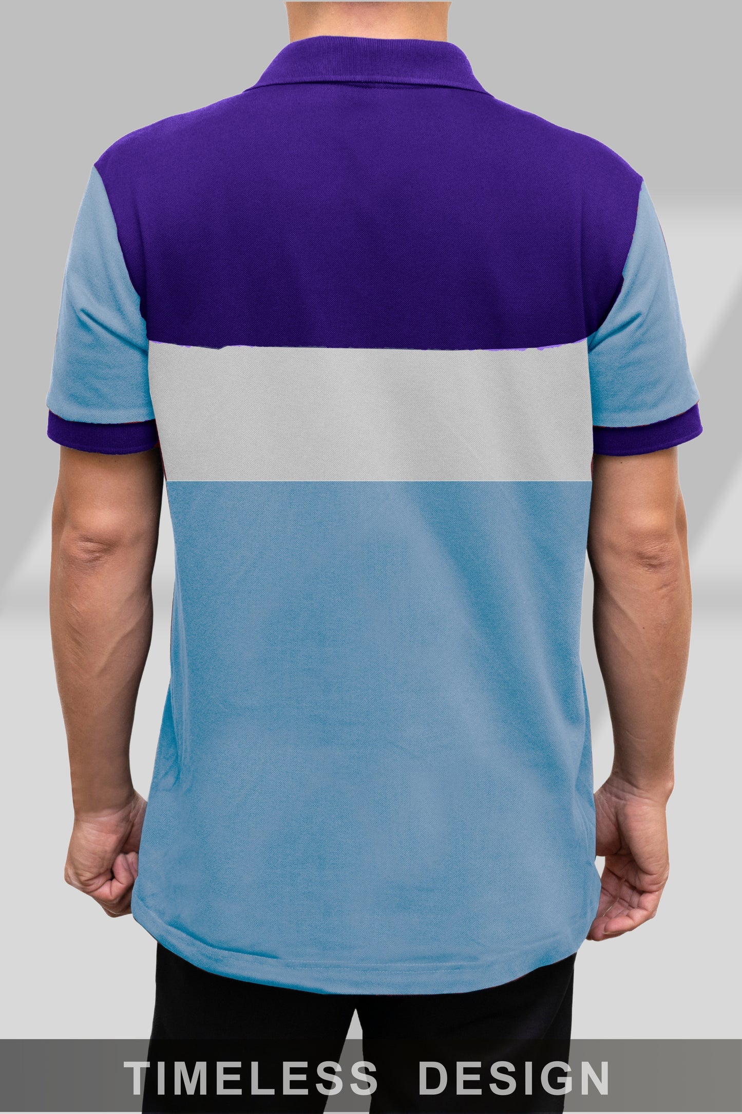 Purple & Sky Blue Paneled Polo T-Shirt Timeless Edition